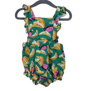 Old Navy Baby Girl 12-18M Banana Watermelon Linen Bubble Short Romper Ruffle